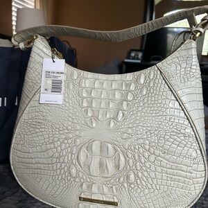Brahmin Elegant Cream Crocodile-Embossed Shoulder Bag